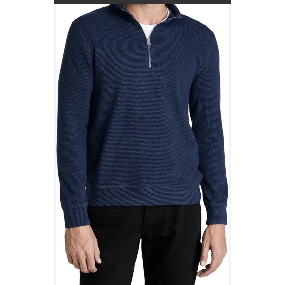 Faherty‎ Legend 1/4 Zip Navy Twill M Pullover Mock Neck Long Sleeve Preppy Knit
